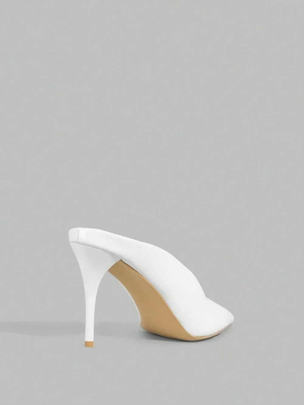 White Elegant Women's Patent Leather Pointed Thin Heel Mule Shoes